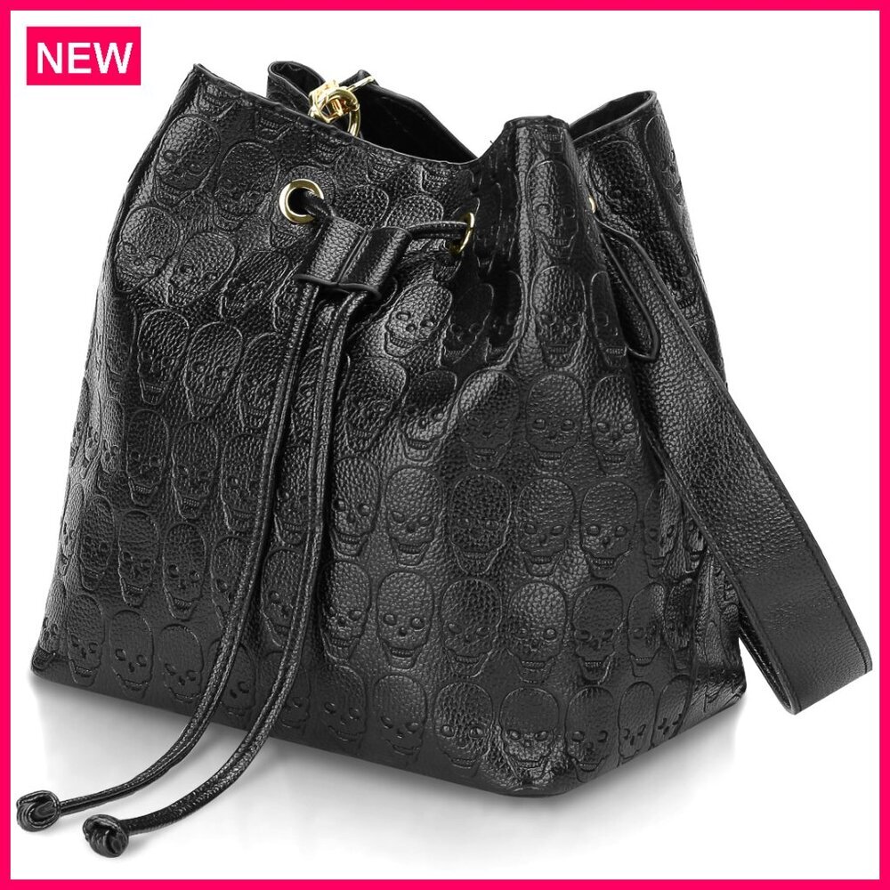 Faux Leather Hobo Tote Bag With Skull Design, Large Capacity Shoulder Bag